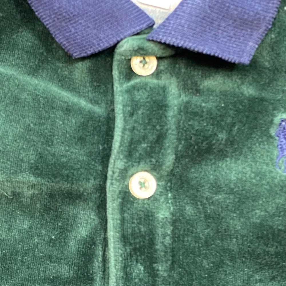Ralph Lauren Velour Romper Sz 9M Baby Boy Green Red Blue Preppy One Piece Polo